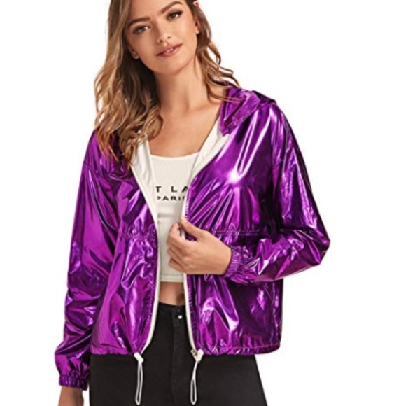 Club Lightweight Zipper Metallic Hooded  Jacket - Picture 1 of 3